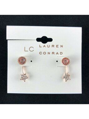 LC Lauren Conrad Earrings Copper-tone 3/4" Rhinestone Ear Jackets